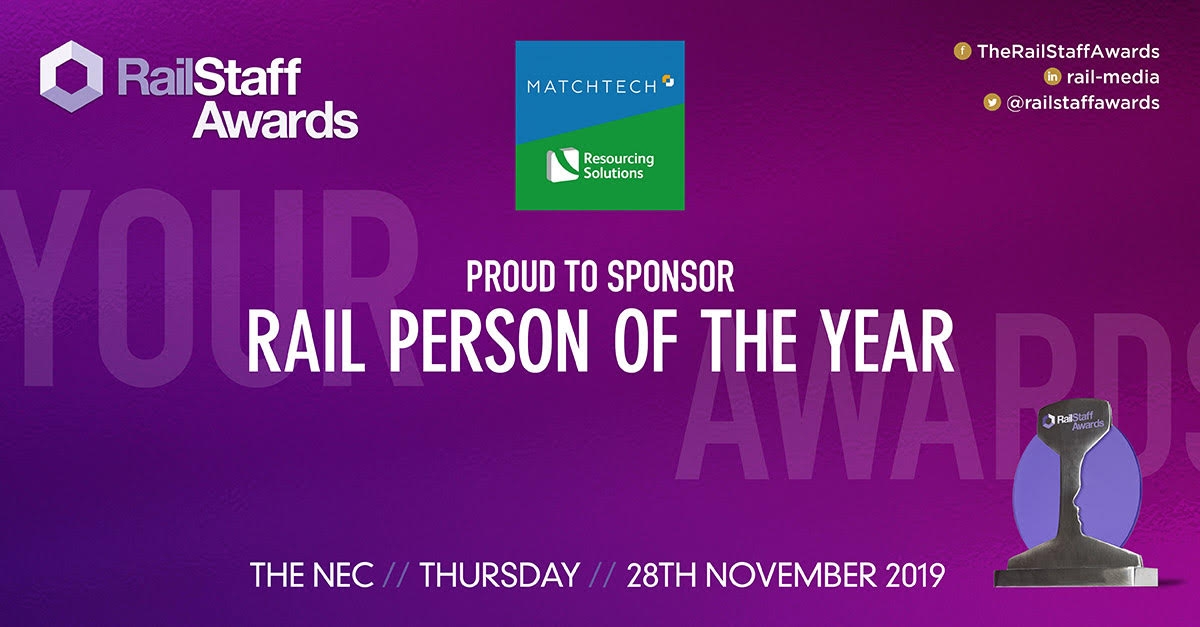 Matchtech & Resourcing Solutions are on board as a category sponsor for the The RailStaff Awards 2019 - Rail Person of the Year Award